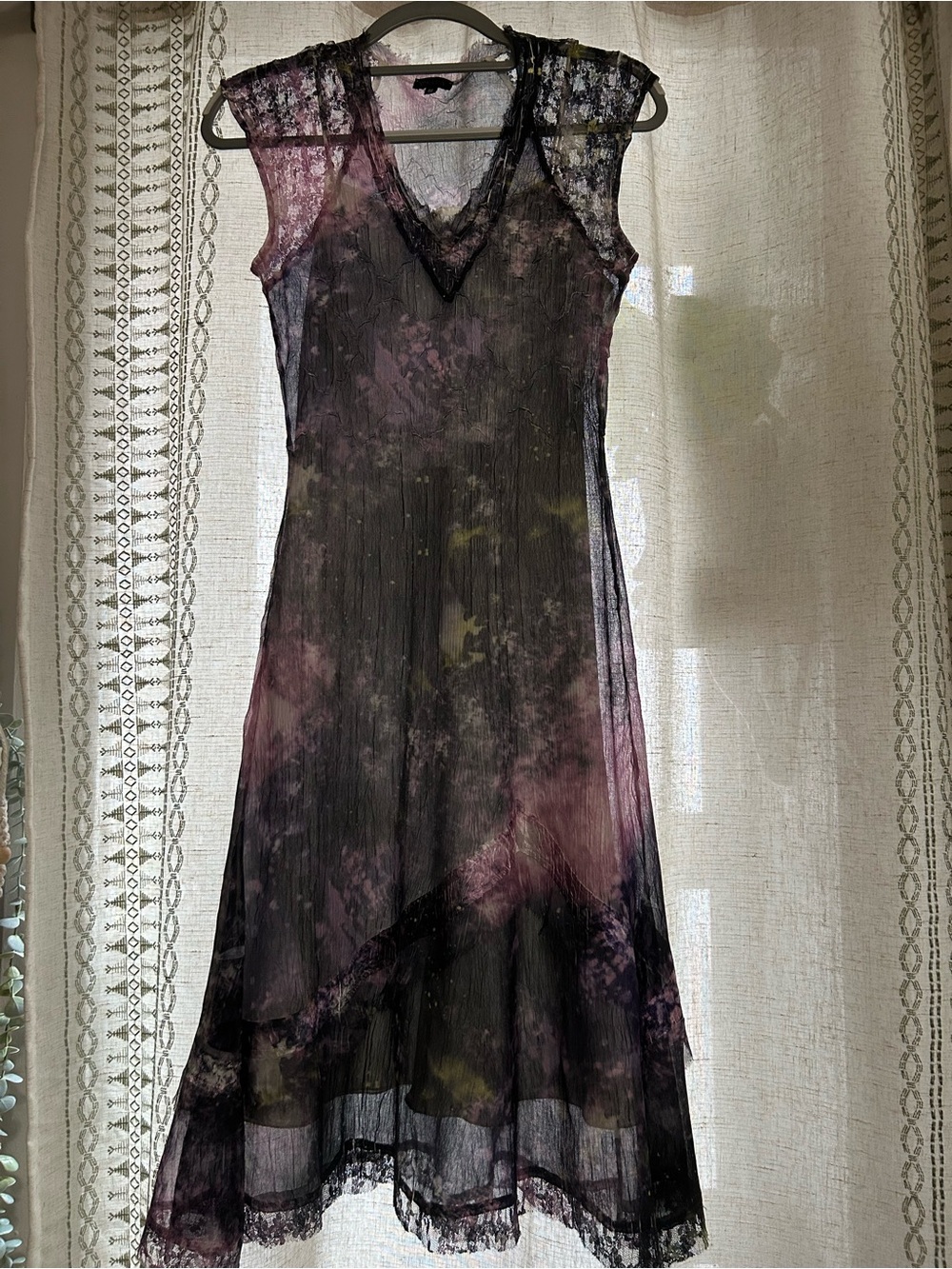 Komarov Lace-Trim Crinkle Tie-Dye Midi Dress